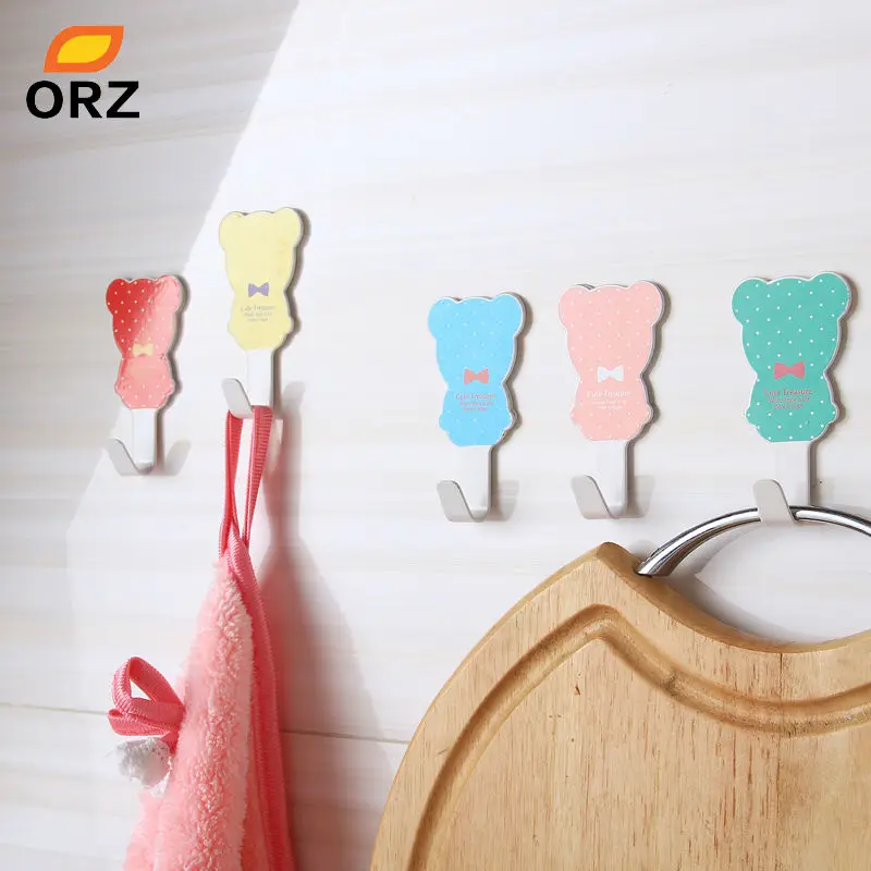 

ORZ 5PCS Colorful Bear Wall Hooks Hat Bag Key Holder Wall Hanger Kitchen Storage Hanger Kitchen Bathroom Office Organinzer