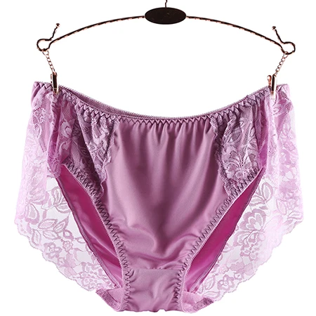 Женское сексуальное кружевное нижнее белье, большие размеры, шелковые трусики, средняя талия, Красивые трусы, дышащие, удобные, розовый, черный цвет - Цвет: Purple
