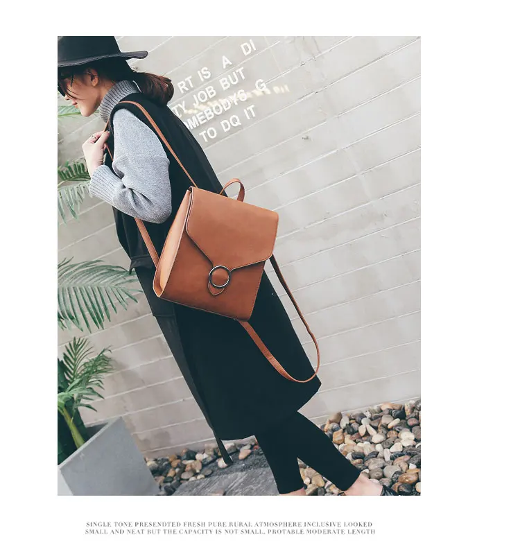 New Korean Style Vintage Preppy Style Backpack Women PU Joker Leisure School Bag Vintage London Fashion Pure Color Backpack01
