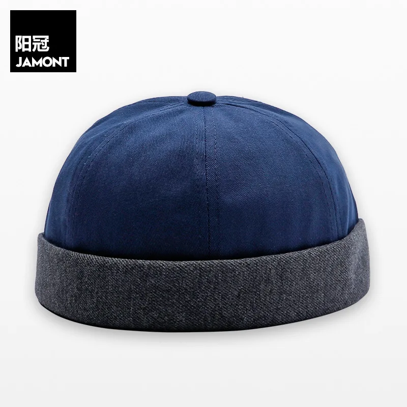 Без карнизов Flanging Melon Hat Fedoras Шляпы Хлопок Сращивание весна и осень уличная хип хоп Дыня шляпы для женщин и мужчин - Цвет: Dark blue
