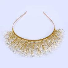 TUANMING Design Gold Crystal Glass Bead Bridal Wedding Flower Headband Wedding Tiara Hair Jewelry Hair Clip