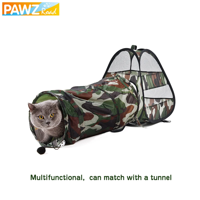 Cute Pet Cat Play Tunnel Cat Bed Mat Camouflage Funny Long Tunnel Kitten Portable Tent Play Toy Collapsible Cat Toys Play Tunnel