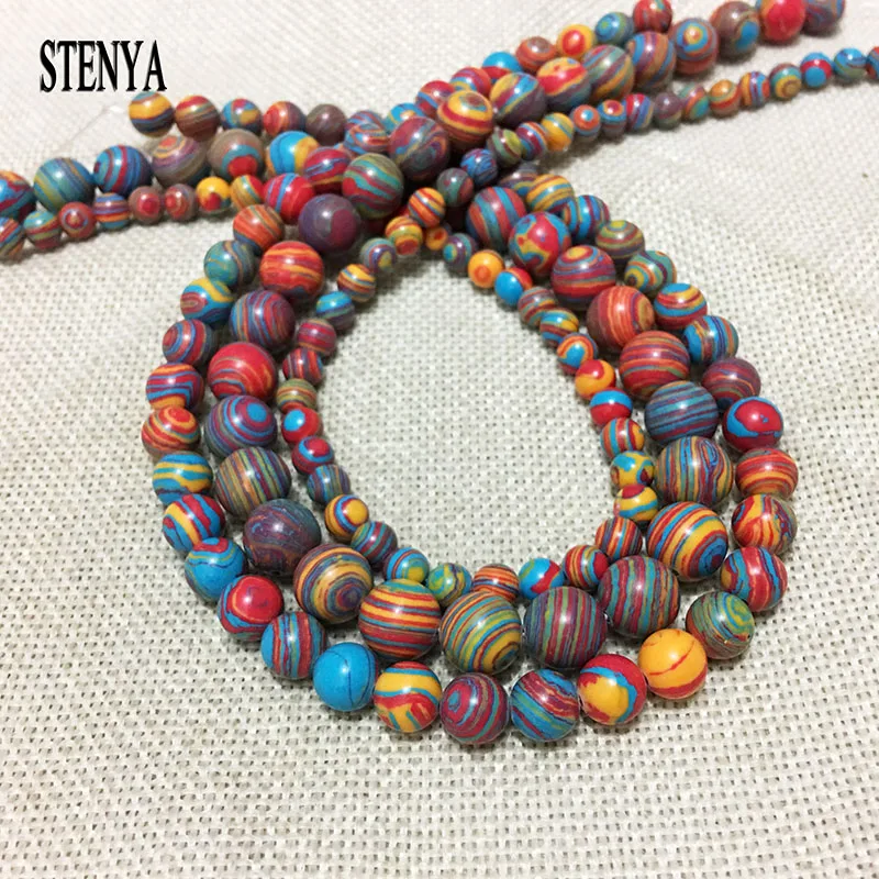 

STENYA 8mm Natural Stone earrings Howlite ball spacer loose beads India Bead multicolor jewelry findings bracelet making decor