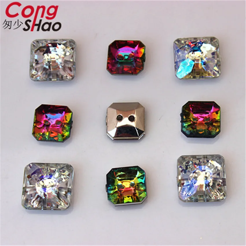 

Cong Shao 100 шт. 10/12 мм 2 цвета квадратная форма с плоским основанием акриловая Бриллиантовая отделка кристаллы для шитья 2 отверстия DIY Кнопка для костюма CS434