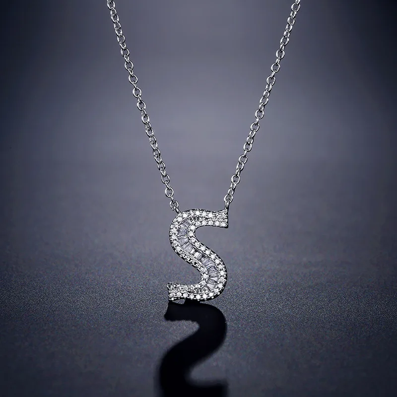 Bilincolor Мода AAA кубического циркония серебряный цвет Алфавит 26 начальный ожерелье с кулоном и буквой для женщин