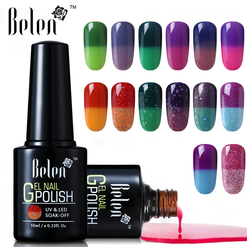 

Belen 10ML 100 Colors Temperature Changing Nail Gel Polish Thermal Color Change UV Soak Off Nail Varnish Gel Lak Need Base Top
