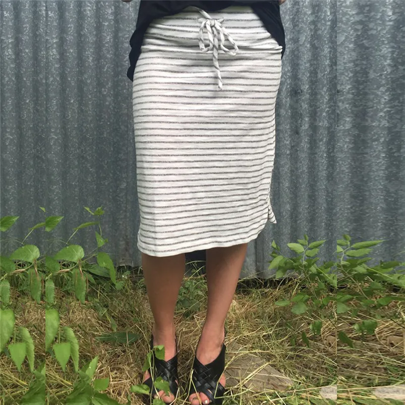 2019 pleated skirt Cotton striped elastic band skirt Women Sexy Stripe Skirt Summer Elastic Short Skirt faldas largas mujer R24 (1)