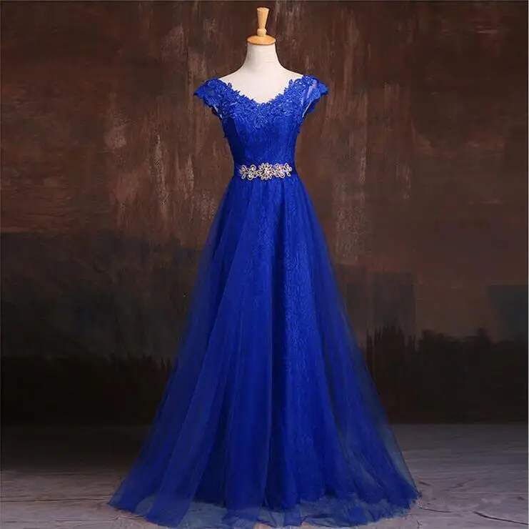 CEEWHY кружевное торжественное платье без рукавов Королевское синее вечернее платье А-силуэт вечерние платья для выпускного вечера вышитое Стразами Вечернее Платье Vestido de Festa - Цвет: blue
