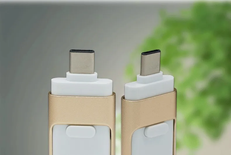 3-в-1 OTG флеш-накопитель USB 3,0 U диск Memory Stick хранения адаптер USB Flash Drive для iPhone iPad iOS Тип-C и компьютеры-золото