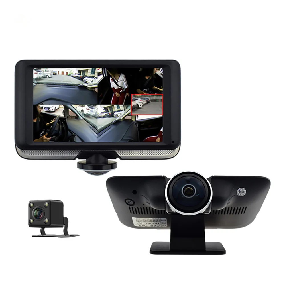 4," ЖК-дисплей ips Двойной объектив автомобиля регистраторы FHD 1080P приборной панели Камера 360 градусов широкий угол обзора вождения DVR Парковка монитор 10Oct5