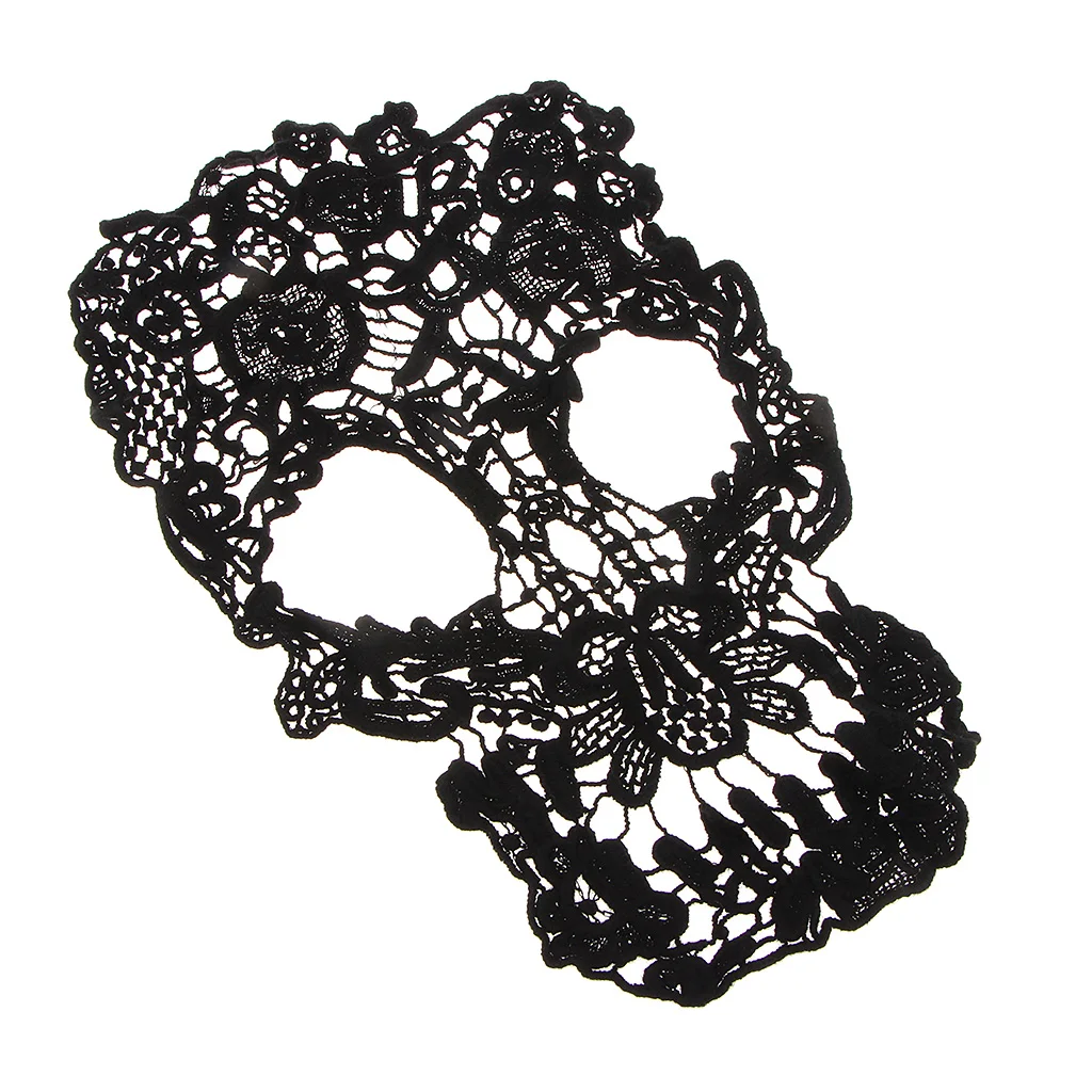 Skull Embroidered Appliques Lace Fabric Ribbon Trim Patch Gothic Embroidery Neckline Collar DIY Apparel Sewing Lace Black