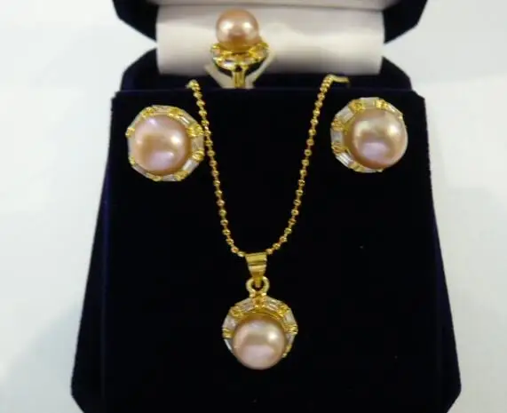

Set 9-10mm South sea Pearl Earrings Necklace Ring size 6 7 8 9