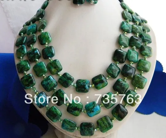 

xiuli 00189 3Strands 18'' 15MM Malachite Green Baroque Freshwater Pearl Earring Necklace