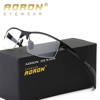 

AORON Aluminum Magnesium Eyeglasses Frame Men Spring hinge Eye Glasses Frames for Male half rim Spectacles Man