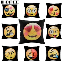 

New Sequin Changable Face Emoji Cushion Cover Decorative Pillowcase Cojines Almofadas Emoji Smiley Face Pillow Cases Home Decor
