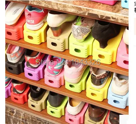 Пластик простой Сгущает Регулируемая Цельный Двойной слой обувь маленький вешалка для хранения обуви по уходу за обувью творческие