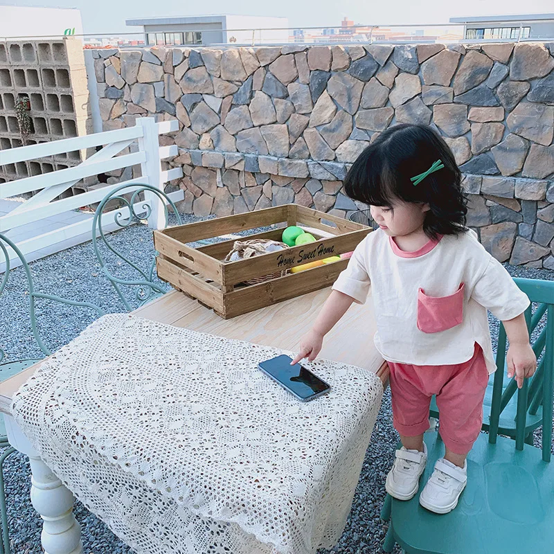 

2019 Summer New Arrival korean style clothing sets short sleeve t-shirt with short pants sports suit for cute baby girls boys