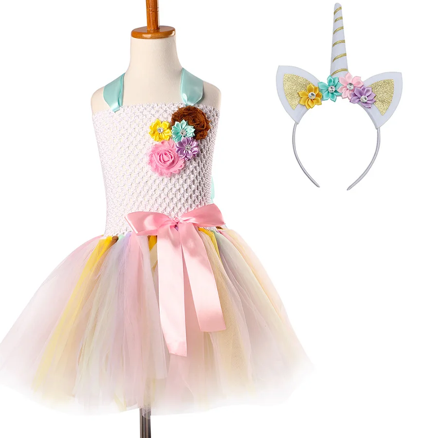 Girls Unicorn Halloween Tutu Dress with Head Hoop Kids Flowers fancy Dress (4)