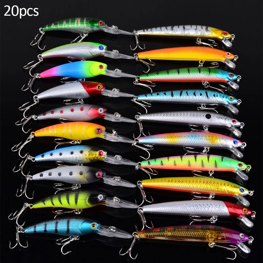 

New Minnow Mixed 20pcs/Set Fly Fishing Lure Kit Set Artificial Hard Baits Lifelike Wobbler Carp Fishing Tackle