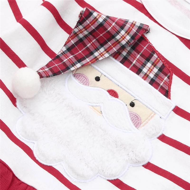 2019 New Infant Baby Girls Cartoon Santa Christmas XMAS Striped Tutu Tulle Dress Outfits Newborn Baby Girl Clothes Set V8@ (4)