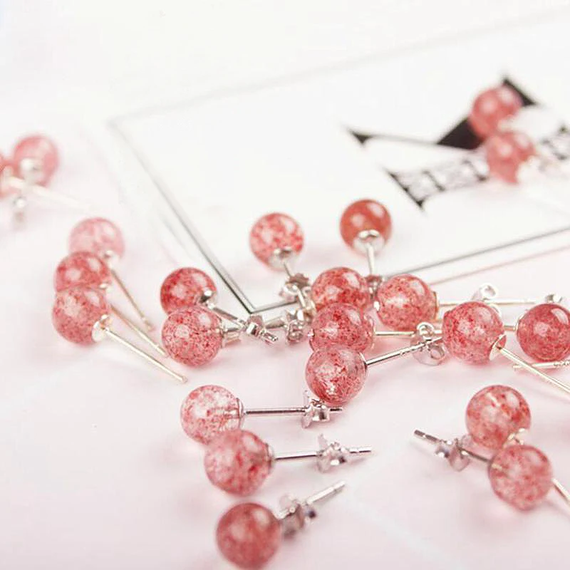 

Ruifan Pink Color Natural Strawberry Quartz Small Earrings 925 Sterling Silver Stud Earrings for Women Ladies Jewelry YEA248