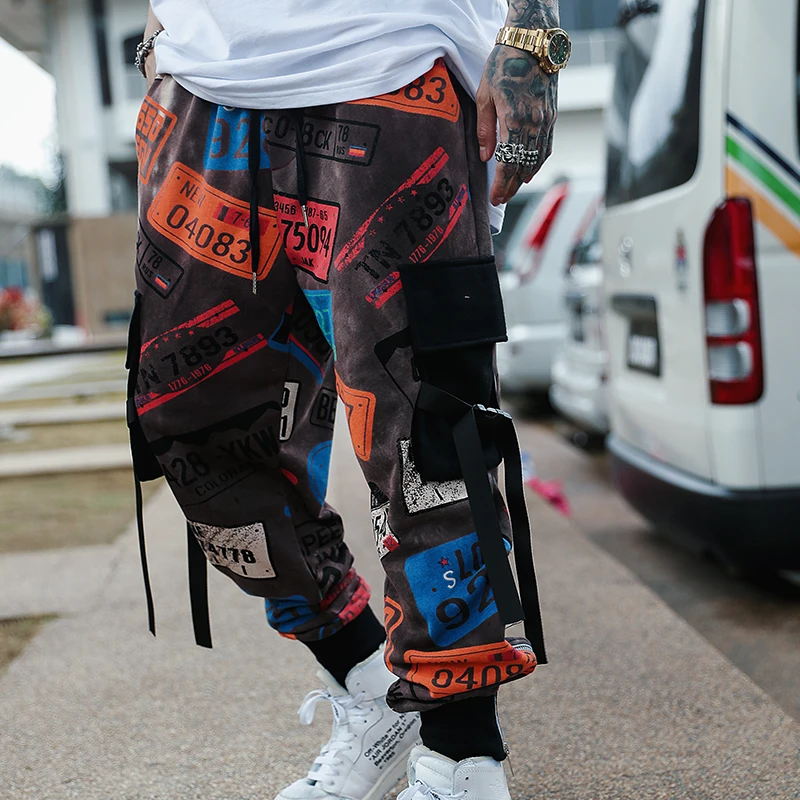 

Dark Icon Printed Cargo Pants Men Elastic Waist Ankle Zipper Jogging Pants Men's Sweatpants