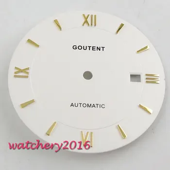 

New 33mm Coutent White Watch Dial Yellow Golden markers fit Miyota 8215 8205 821A movement Men's Watch