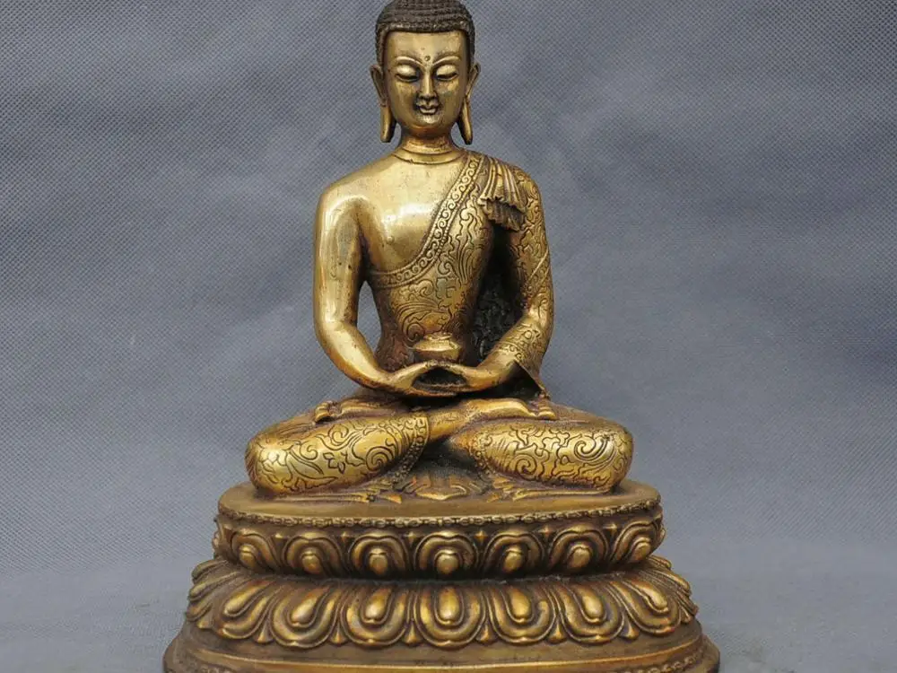 

9" China Tibetan Buddhism Shakyamuni Buddha Amitabha Bronze Statue Figurine