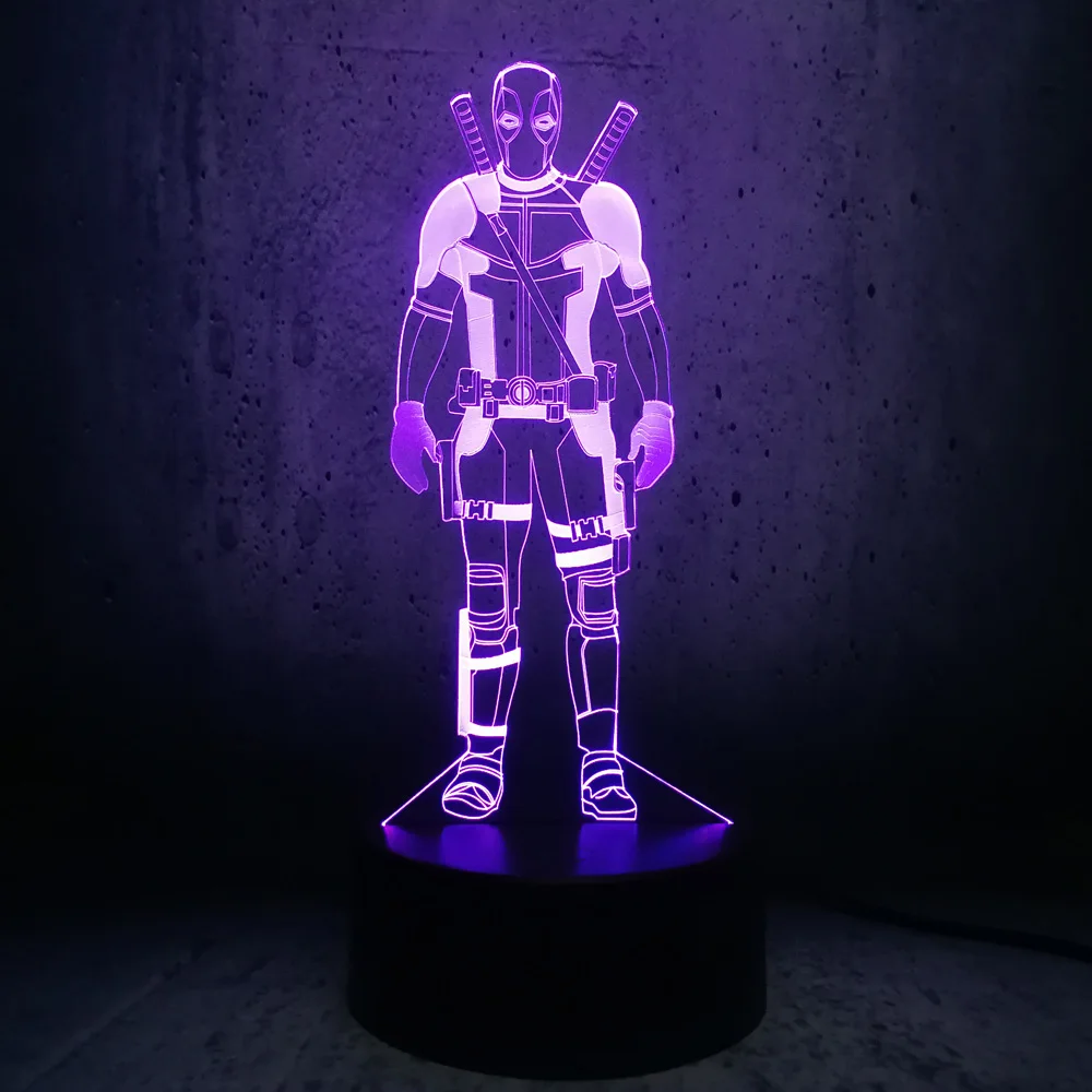 3D мультфильм фигурка Marvel Дэдпул USB светодиодный ночник лампа разноцветная