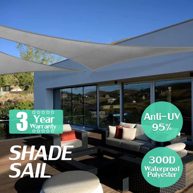 Grey 160GSM HDPE Farbic Triangle Retractable Sun Shade Shelter Grey 160GSM HDPE Farbic Triangle Retractable Sun Shade Shelter Waterproof outdoor Garden Awning Canopy Sunshade - Grey 160GSM HDPE Farbic Triangle Retractable Sun Shade Shelter