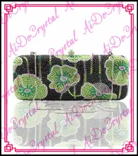 Aidocrystal handmade crystal bestrewed green flower pattern with detachable chain women s bag for wedding party