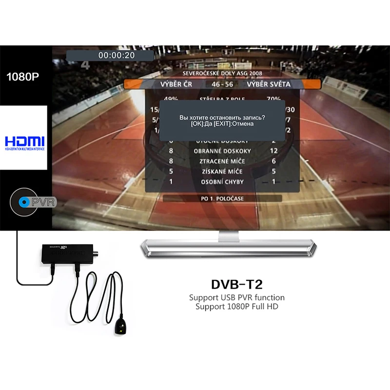 DVBT2 HD 1080P ТВ приемник DVB-T2 ТВ-Палка Поддержка MP3 MPEG4 формат ТВ-приставка определение цифрового смарт-ТВ устройства для России