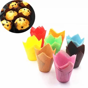 

Food Grade Paper Muffin Cups Tulip Cake Paper Cups DIY Bakeware Oil-resistant High Temperature Sweet Dinner Mold Dessert Holder