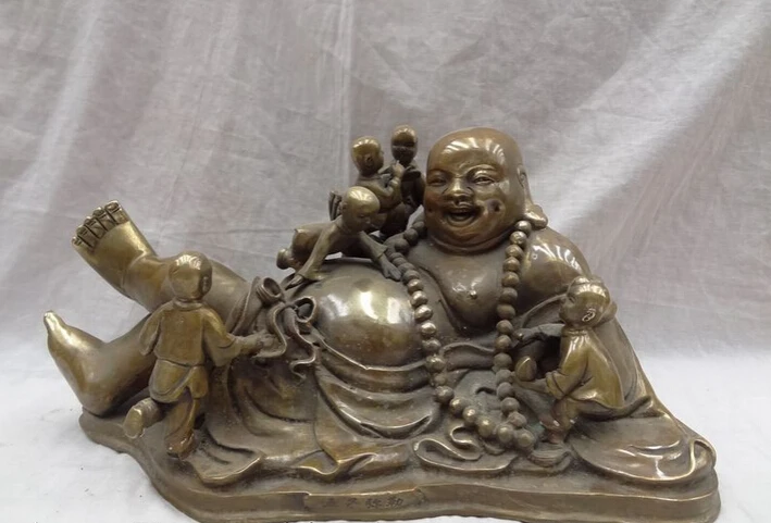 

Collectible bronze S1248 17" Chinese Bronze Buddhism 5 Kid Child Happy Laughing Maitreya Buddha Statue (B0328)