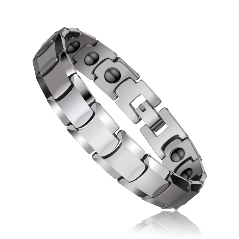 

Top Quality Silver Tones 85.7% Tungsten Bracelets Inlay Magnetic Stone for Man Length Adjustable With Free Luxury Gift Box