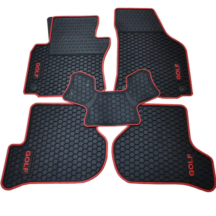 Black With Red Line And Golf Logo Rubber Car Floor Mats Back