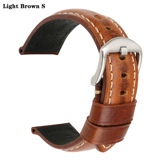MAIKES Watch Strap Bracelet Watch Accessories 20mm 22mm 24mm Vintage Cow Leather Watch Band For Panerai Fossil Watchband Light Brown S