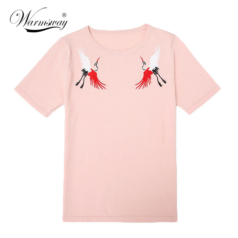 Autumn And Spring Leisure Crane Embroidery Knitted Short sleeve Sweaters and Pullovers Female Jumpers Women High Quality B-071