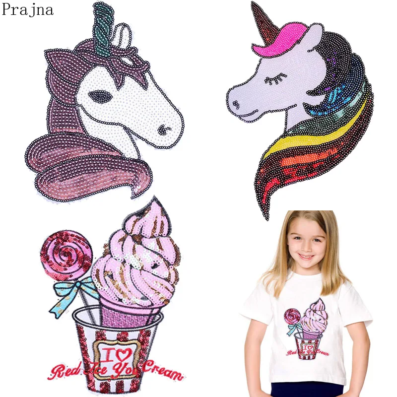 

Prajna Cartoon Sequin Unicorn Patch Sew On Embroidered Patches For Clothes Stripes Stickers Badges Applique Kids Garment Decor