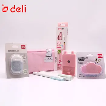 

Deli school stationery set student gift school supplies stationery kits 2B pencil/pencil sharpener/gel pens 6pcs study tools