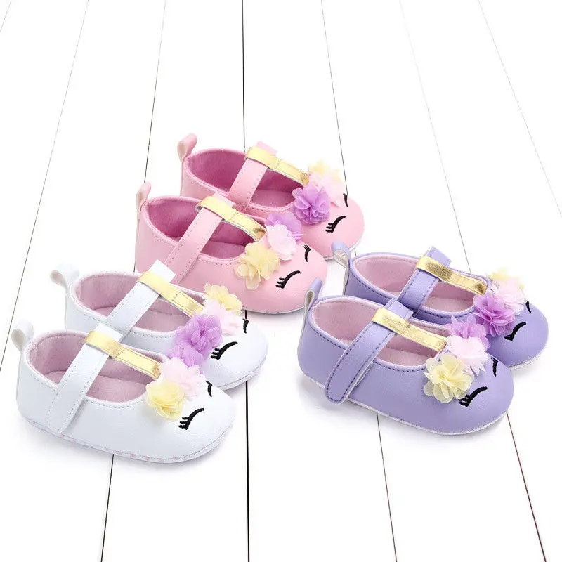New Toddler Baby Girls Boys Flower Unicorn Shoes PU Leather Shoes Soft Sole Crib Spring Autumn 0-18M