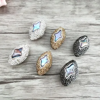 

10 Pcs nature Abalone shell beads pave rhinestone connector spacer bead for DIY Making Bracelet necklace Jewelry Finding BD335