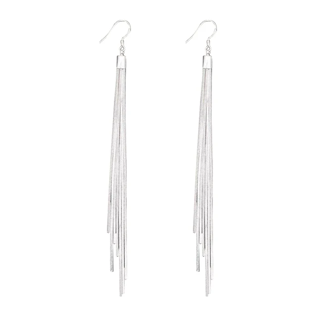 Pixnor Long Linear Tel Earrings Silver Drop Earring Dangle Chain Pixnor Long Linear Tel Earrings Silver Drop Earring Dangle Chain For Women Female S Jewelery