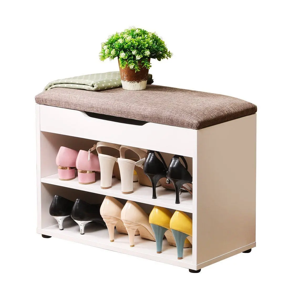 Hall Entryway Storage Bench 2-Tier Shoe Storage Cabinet Linen Top Sofa Style New Wooden Hall Entryway Storage Bench 2-Tier Shoe Storage Cabinet Linen Top Sofa Style New Wooden