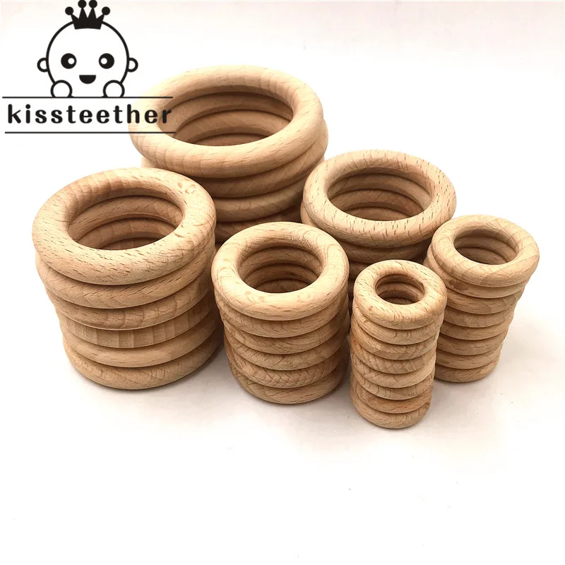 

25-68mm Nature Beech Wooden Ring Teether Baby Teether Wood Beads Baby Infants Teething Care Product DIY Wooden Teethers Necklace