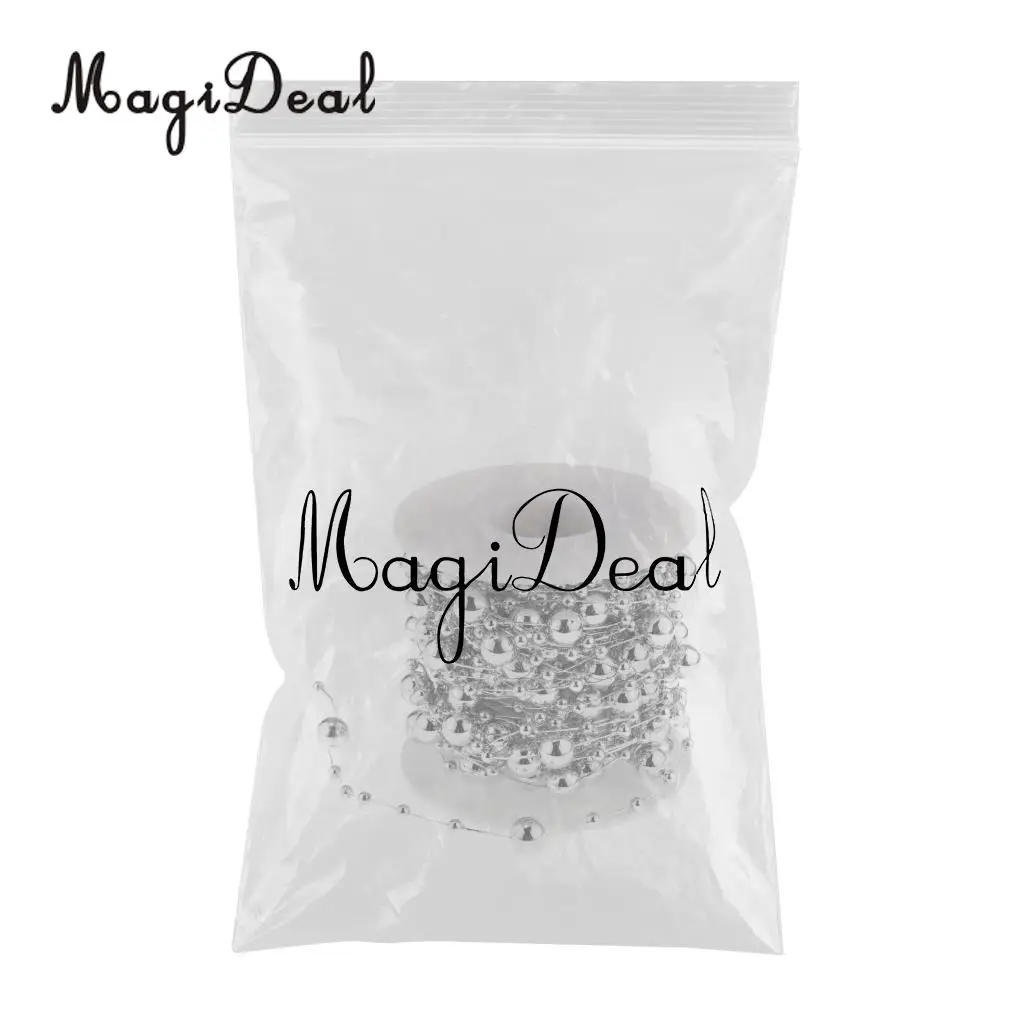 MagiDeal 10m Metallic Pearls Beads String Strand Garland Wire Chain Strands Spool Roll Wedding Birthday Christmas DIY Craft