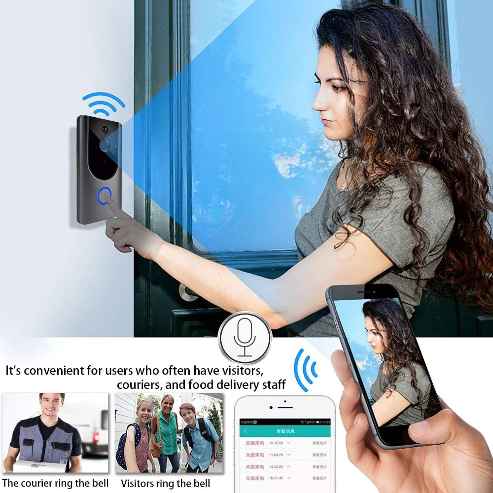Беспроводной дверной звонок Wifi умный дверной звонок 720P HD домашняя камера безопасности с картой 8GTF и chime удаленный голосовой домофон в
