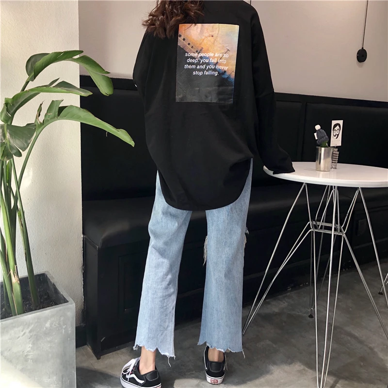 Letter Pattern [loose] Women's T-shirt Japanese Harajuku Style Long Long-sleeved Casual Large Size Spring 2019 Fashion Shirt