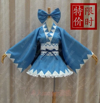

Free Shipping Touhou Project Cirno Cosplay Costume Kimono Bowknot Costumes for Halloween