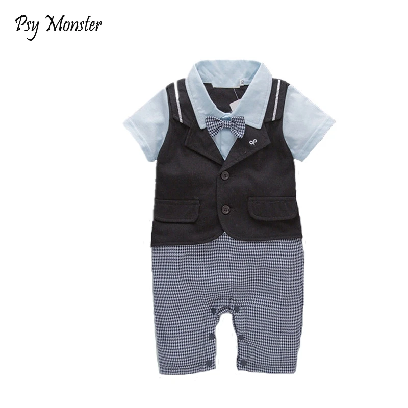 Baby Boy Rompers Pure Cotton Newborn Baby Clothes Gentleman Style Bow Tie Jumpsuit Toddler Boys